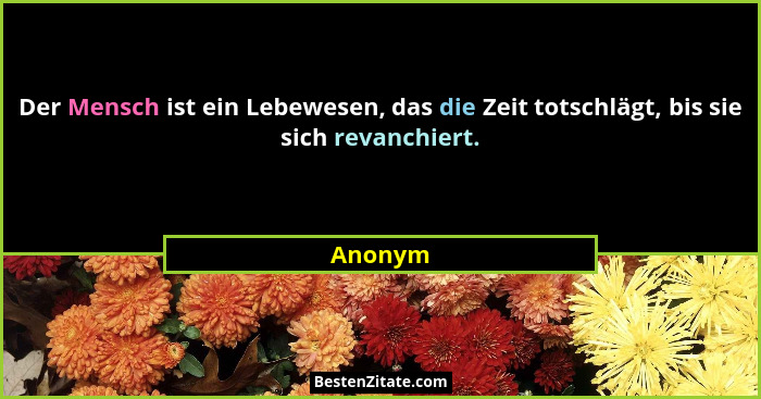 Der Mensch ist ein Lebewesen, das die Zeit totschlägt, bis sie sich revanchiert.... - Anonym