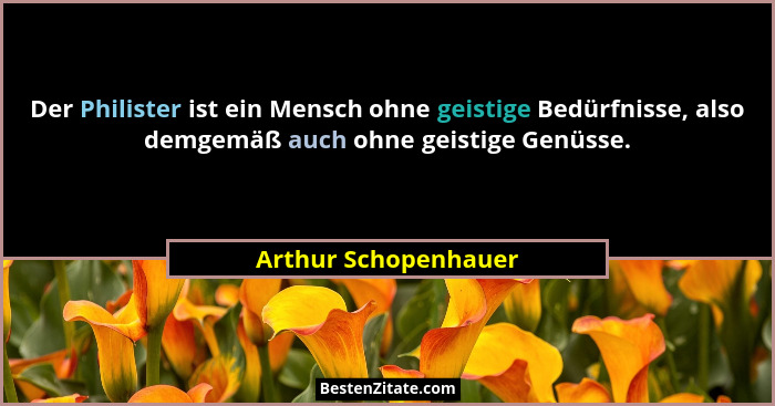 Der Philister ist ein Mensch ohne geistige Bedürfnisse, also demgemäß auch ohne geistige Genüsse.... - Arthur Schopenhauer