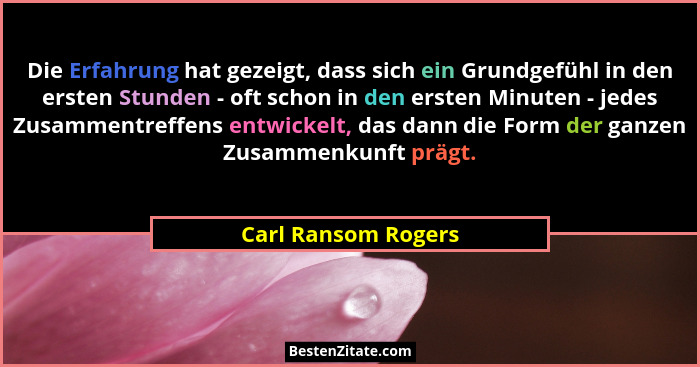 Die Erfahrung hat gezeigt, dass sich ein Grundgefühl in den ersten Stunden - oft schon in den ersten Minuten - jedes Zusammentref... - Carl Ransom Rogers