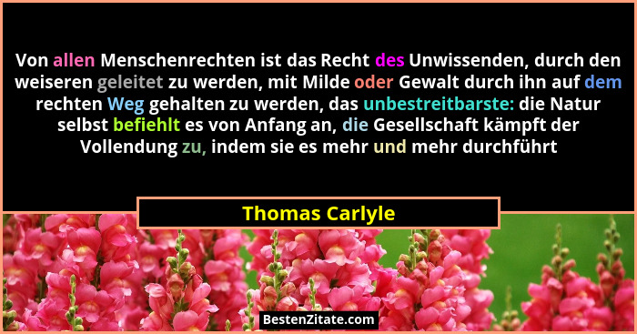 Von allen Menschenrechten ist das Recht des Unwissenden, durch den weiseren geleitet zu werden, mit Milde oder Gewalt durch ihn auf d... - Thomas Carlyle