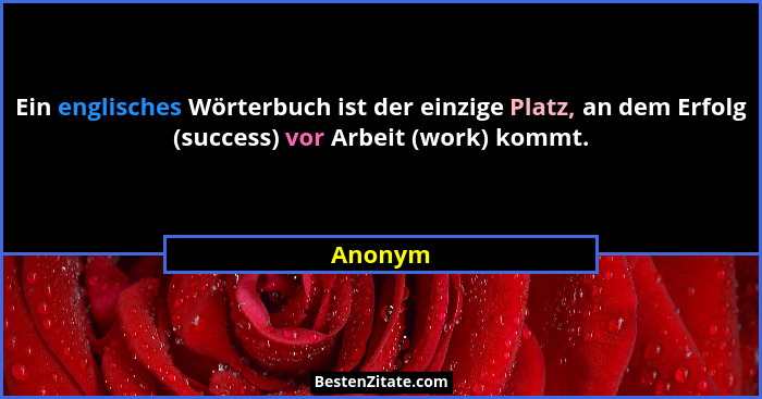 Ein englisches Wörterbuch ist der einzige Platz, an dem Erfolg (success) vor Arbeit (work) kommt.... - Anonym