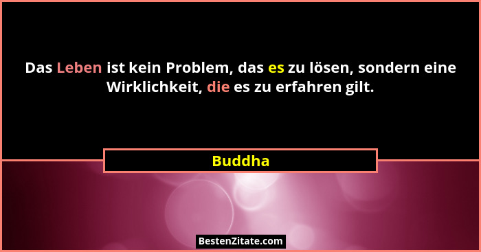 Das Leben ist kein Problem, das es zu lösen, sondern eine Wirklichkeit, die es zu erfahren gilt.... - Buddha