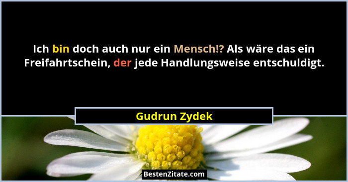 Ich bin doch auch nur ein Mensch!? Als wäre das ein Freifahrtschein, der jede Handlungsweise entschuldigt.... - Gudrun Zydek