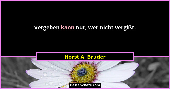 Vergeben kann nur, wer nicht vergißt.... - Horst A. Bruder