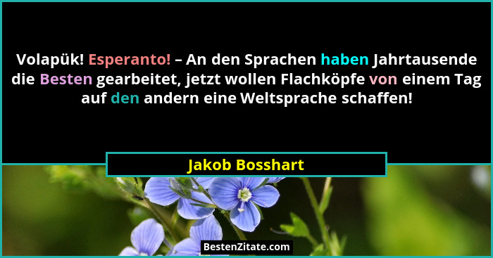 Volapük! Esperanto! – An den Sprachen haben Jahrtausende die Besten gearbeitet, jetzt wollen Flachköpfe von einem Tag auf den andern... - Jakob Bosshart
