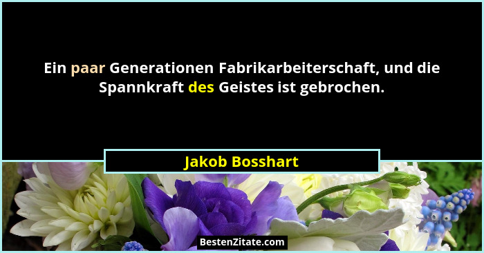 Ein paar Generationen Fabrikarbeiterschaft, und die Spannkraft des Geistes ist gebrochen.... - Jakob Bosshart