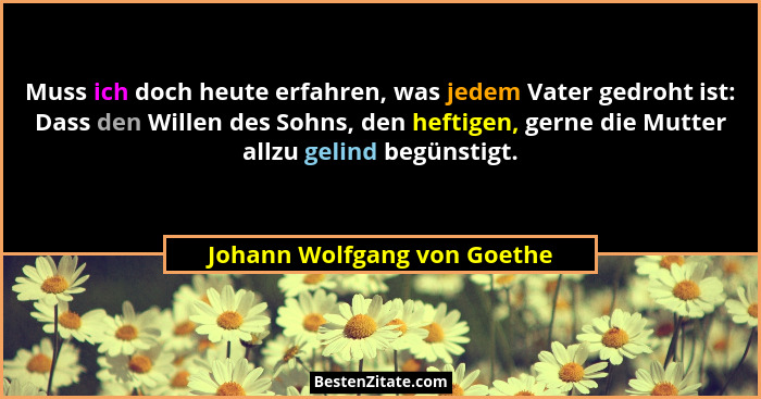 Muss ich doch heute erfahren, was jedem Vater gedroht ist: Dass den Willen des Sohns, den heftigen, gerne die Mutter allz... - Johann Wolfgang von Goethe