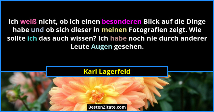 Ich weiß nicht, ob ich einen besonderen Blick auf die Dinge habe und ob sich dieser in meinen Fotografien zeigt. Wie sollte ich das a... - Karl Lagerfeld
