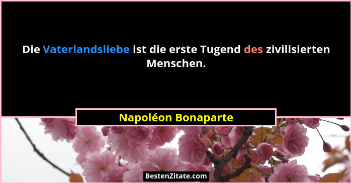Die Vaterlandsliebe ist die erste Tugend des zivilisierten Menschen.... - Napoléon Bonaparte