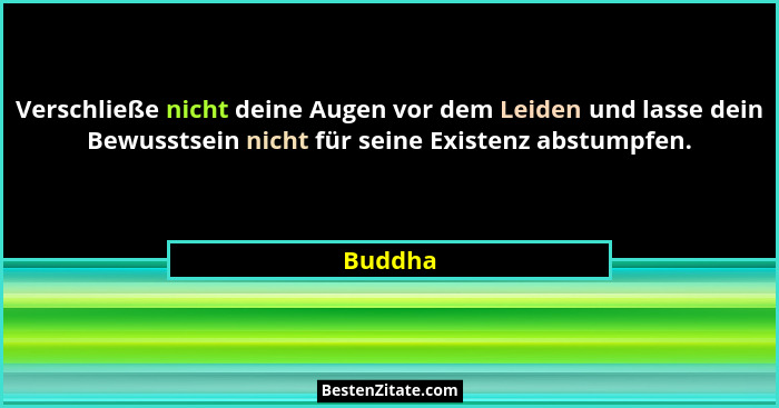 Verschließe nicht deine Augen vor dem Leiden und lasse dein Bewusstsein nicht für seine Existenz abstumpfen.... - Buddha
