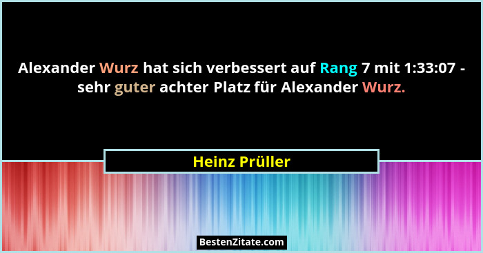 Alexander Wurz hat sich verbessert auf Rang 7 mit 1:33:07 - sehr guter achter Platz für Alexander Wurz.... - Heinz Prüller