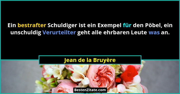 Ein bestrafter Schuldiger ist ein Exempel für den Pöbel, ein unschuldig Verurteilter geht alle ehrbaren Leute was an.... - Jean de la Bruyère
