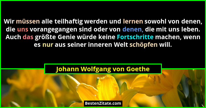 Wir müssen alle teilhaftig werden und lernen sowohl von denen, die uns vorangegangen sind oder von denen, die mit uns leb... - Johann Wolfgang von Goethe