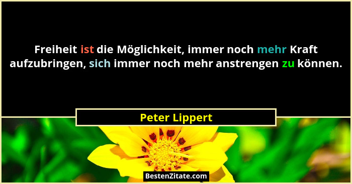 Freiheit ist die Möglichkeit, immer noch mehr Kraft aufzubringen, sich immer noch mehr anstrengen zu können.... - Peter Lippert