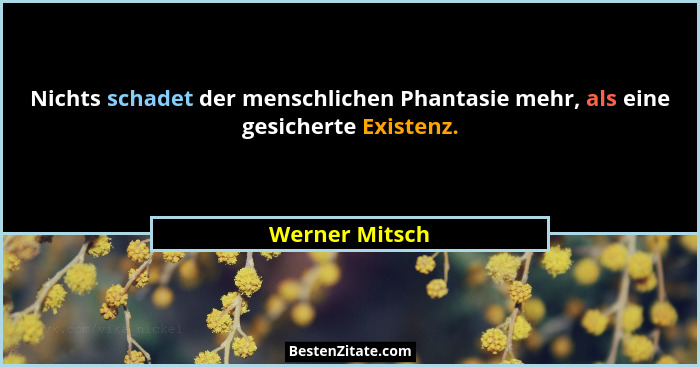 Nichts schadet der menschlichen Phantasie mehr, als eine gesicherte Existenz.... - Werner Mitsch
