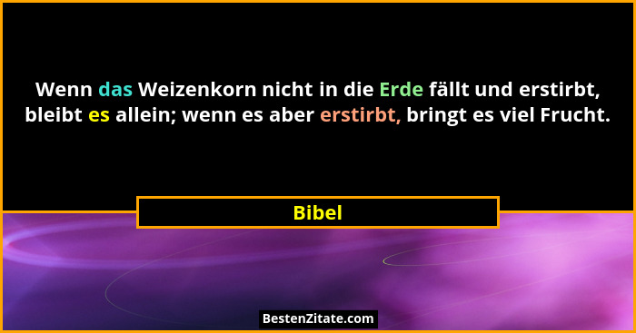 Wenn das Weizenkorn nicht in die Erde fällt und erstirbt, bleibt es allein; wenn es aber erstirbt, bringt es viel Frucht.... - Bibel