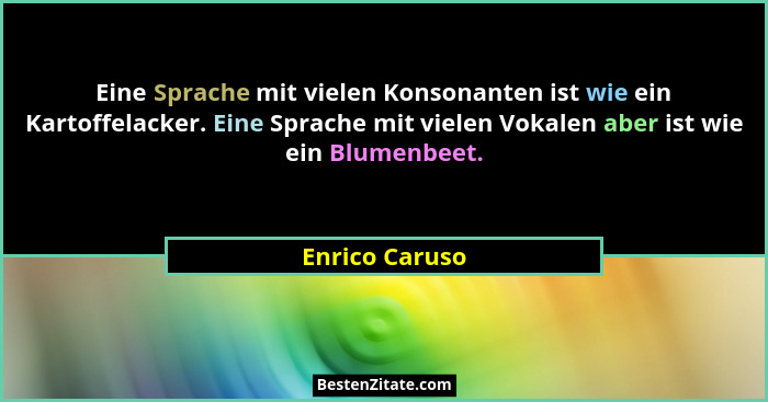 Eine Sprache mit vielen Konsonanten ist wie ein Kartoffelacker. Eine Sprache mit vielen Vokalen aber ist wie ein Blumenbeet.... - Enrico Caruso