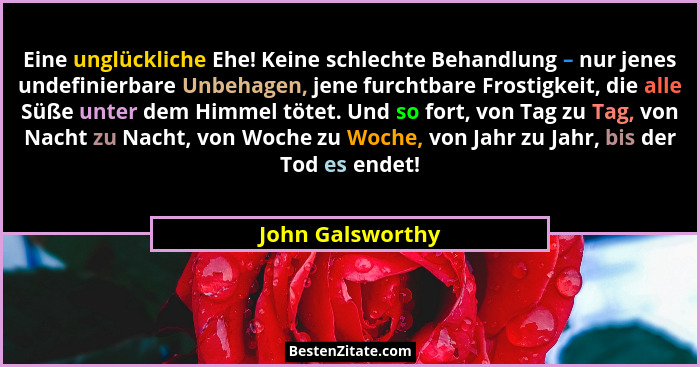 Eine unglückliche Ehe! Keine schlechte Behandlung – nur jenes undefinierbare Unbehagen, jene furchtbare Frostigkeit, die alle Süße u... - John Galsworthy