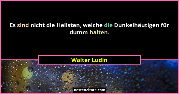 Es sind nicht die Hellsten, welche die Dunkelhäutigen für dumm halten.... - Walter Ludin