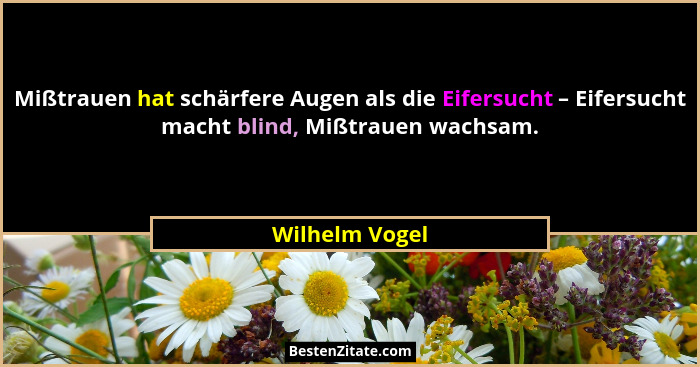 Mißtrauen hat schärfere Augen als die Eifersucht – Eifersucht macht blind, Mißtrauen wachsam.... - Wilhelm Vogel
