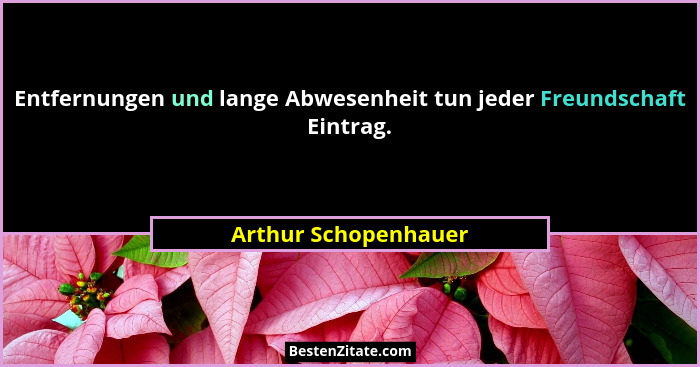 Entfernungen und lange Abwesenheit tun jeder Freundschaft Eintrag.... - Arthur Schopenhauer