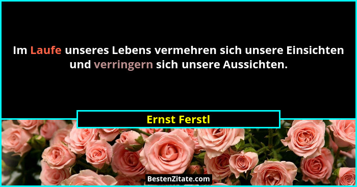 Im Laufe unseres Lebens vermehren sich unsere Einsichten und verringern sich unsere Aussichten.... - Ernst Ferstl
