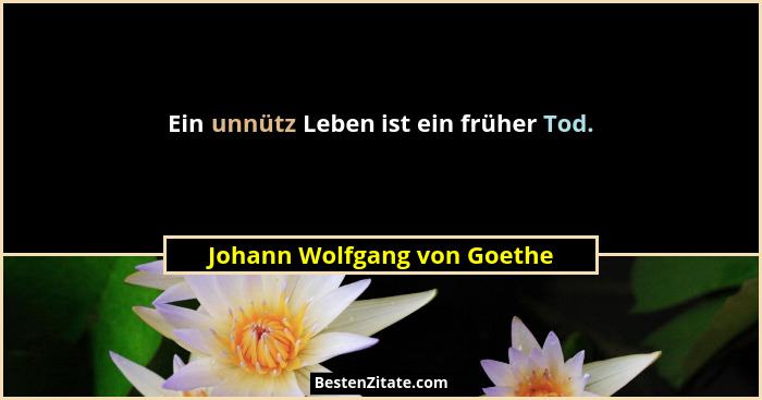 Ein unnütz Leben ist ein früher Tod.... - Johann Wolfgang von Goethe
