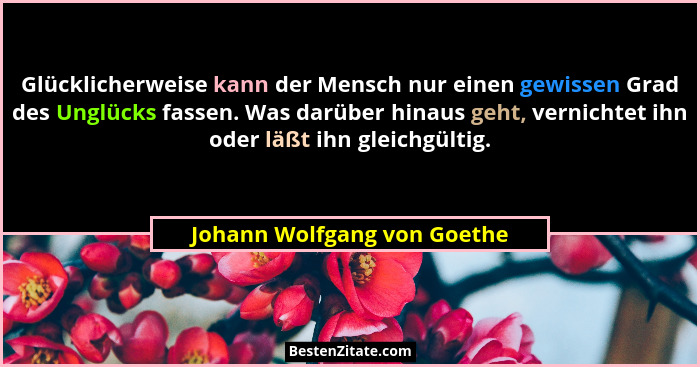 Glücklicherweise kann der Mensch nur einen gewissen Grad des Unglücks fassen. Was darüber hinaus geht, vernichtet ihn ode... - Johann Wolfgang von Goethe