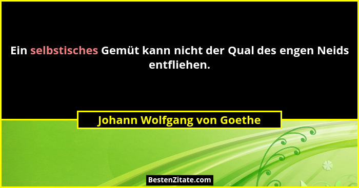 Ein selbstisches Gemüt kann nicht der Qual des engen Neids entfliehen.... - Johann Wolfgang von Goethe