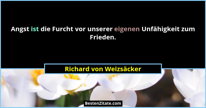 Angst ist die Furcht vor unserer eigenen Unfähigkeit zum Frieden.... - Richard von Weizsäcker