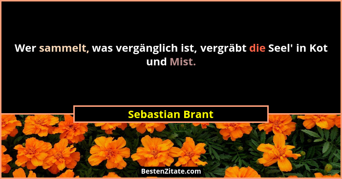 Wer sammelt, was vergänglich ist, vergräbt die Seel' in Kot und Mist.... - Sebastian Brant