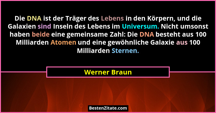 Die DNA ist der Träger des Lebens in den Körpern, und die Galaxien sind Inseln des Lebens im Universum. Nicht umsonst haben beide eine... - Werner Braun