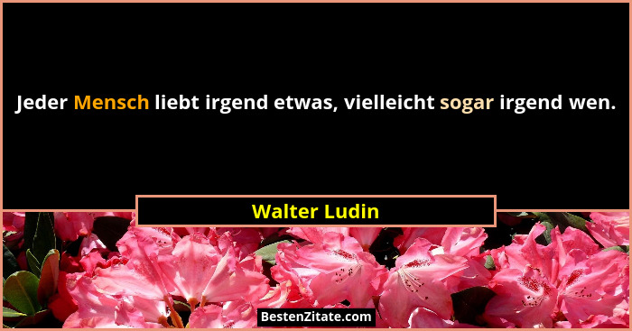 Jeder Mensch liebt irgend etwas, vielleicht sogar irgend wen.... - Walter Ludin
