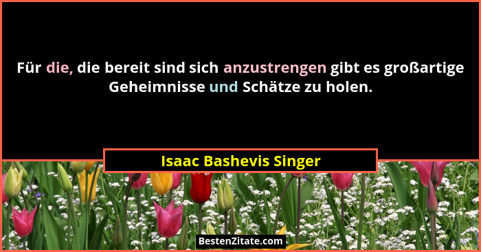 Für die, die bereit sind sich anzustrengen gibt es großartige Geheimnisse und Schätze zu holen.... - Isaac Bashevis Singer