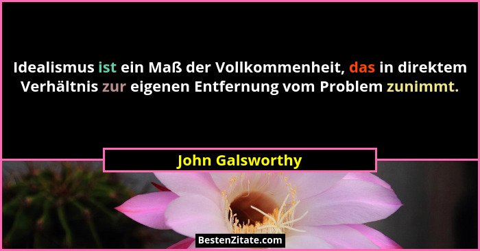 Idealismus ist ein Maß der Vollkommenheit, das in direktem Verhältnis zur eigenen Entfernung vom Problem zunimmt.... - John Galsworthy