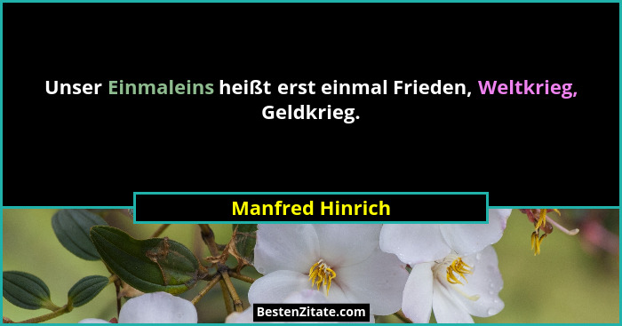 Unser Einmaleins heißt erst einmal Frieden, Weltkrieg, Geldkrieg.... - Manfred Hinrich