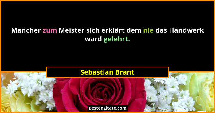 Mancher zum Meister sich erklärt dem nie das Handwerk ward gelehrt.... - Sebastian Brant