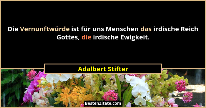 Die Vernunftwürde ist für uns Menschen das irdische Reich Gottes, die irdische Ewigkeit.... - Adalbert Stifter
