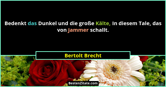 Bedenkt das Dunkel und die große Kälte, In diesem Tale, das von Jammer schallt.... - Bertolt Brecht
