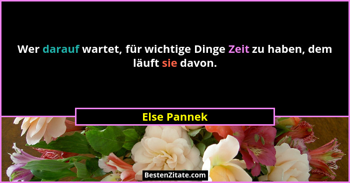 Wer darauf wartet, für wichtige Dinge Zeit zu haben, dem läuft sie davon.... - Else Pannek