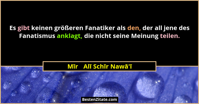 Es gibt keinen größeren Fanatiker als den, der all jene des Fanatismus anklagt, die nicht seine Meinung teilen.... - Mīr ʿAlī Schīr Nawā'ī