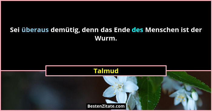 Sei überaus demütig, denn das Ende des Menschen ist der Wurm.... - Talmud