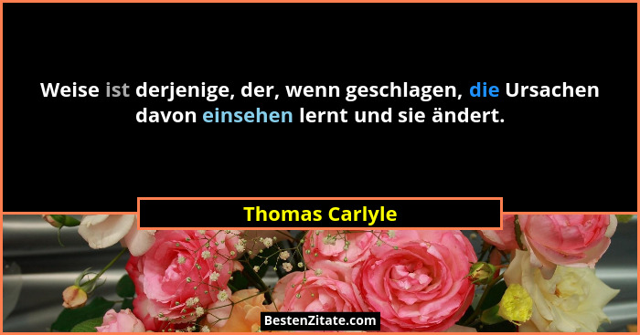 Weise ist derjenige, der, wenn geschlagen, die Ursachen davon einsehen lernt und sie ändert.... - Thomas Carlyle