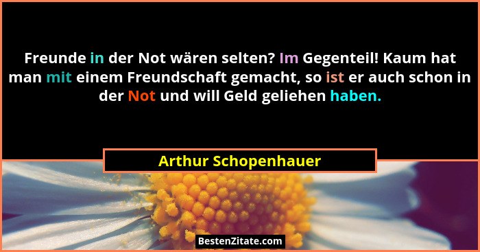 Freunde in der Not wären selten? Im Gegenteil! Kaum hat man mit einem Freundschaft gemacht, so ist er auch schon in der Not und... - Arthur Schopenhauer