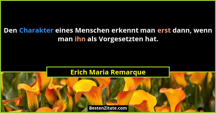 Den Charakter eines Menschen erkennt man erst dann, wenn man ihn als Vorgesetzten hat.... - Erich Maria Remarque