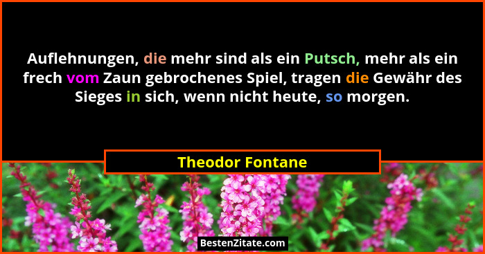 Auflehnungen, die mehr sind als ein Putsch, mehr als ein frech vom Zaun gebrochenes Spiel, tragen die Gewähr des Sieges in sich, wen... - Theodor Fontane