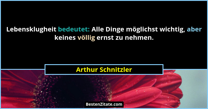 Lebensklugheit bedeutet: Alle Dinge möglichst wichtig, aber keines völlig ernst zu nehmen.... - Arthur Schnitzler
