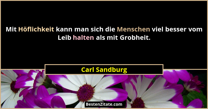 Mit Höflichkeit kann man sich die Menschen viel besser vom Leib halten als mit Grobheit.... - Carl Sandburg