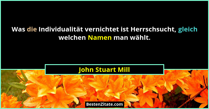 Was die Individualität vernichtet ist Herrschsucht, gleich welchen Namen man wählt.... - John Stuart Mill