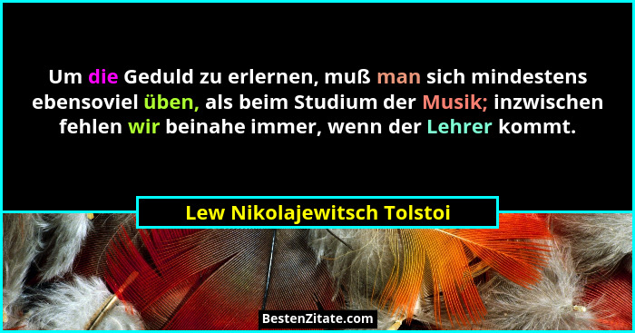 Um die Geduld zu erlernen, muß man sich mindestens ebensoviel üben, als beim Studium der Musik; inzwischen fehlen wir bei... - Lew Nikolajewitsch Tolstoi